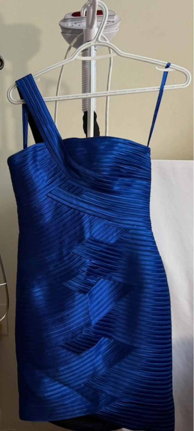 BCBGMAXAZRIA Royal Blue One Shoulder Ruched Dress