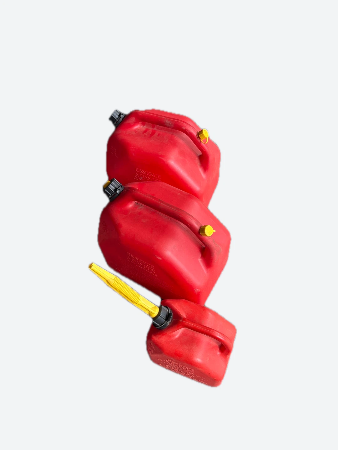 3 Red Plastic Gas Cans with Spouts
