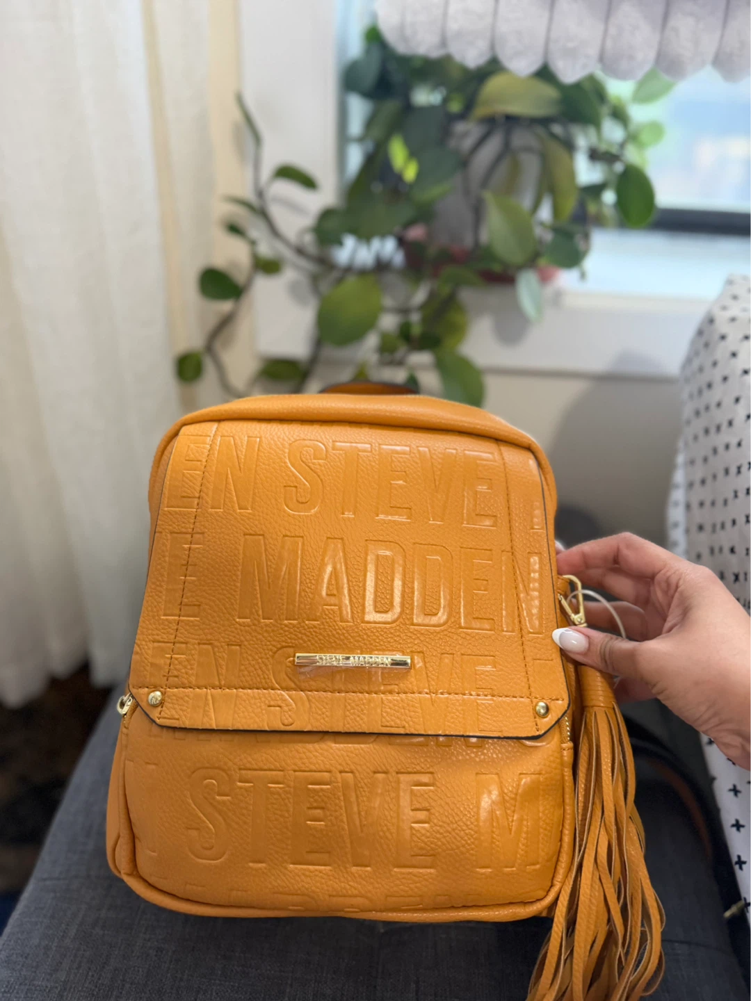 Steve Madden Orange Faux Leather Backpack