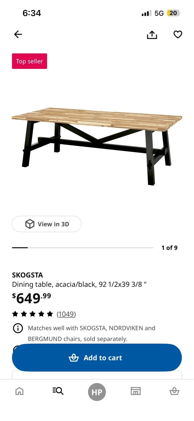 IKEA SKOGSTA Dining Table, Acacia/Black - photo 3