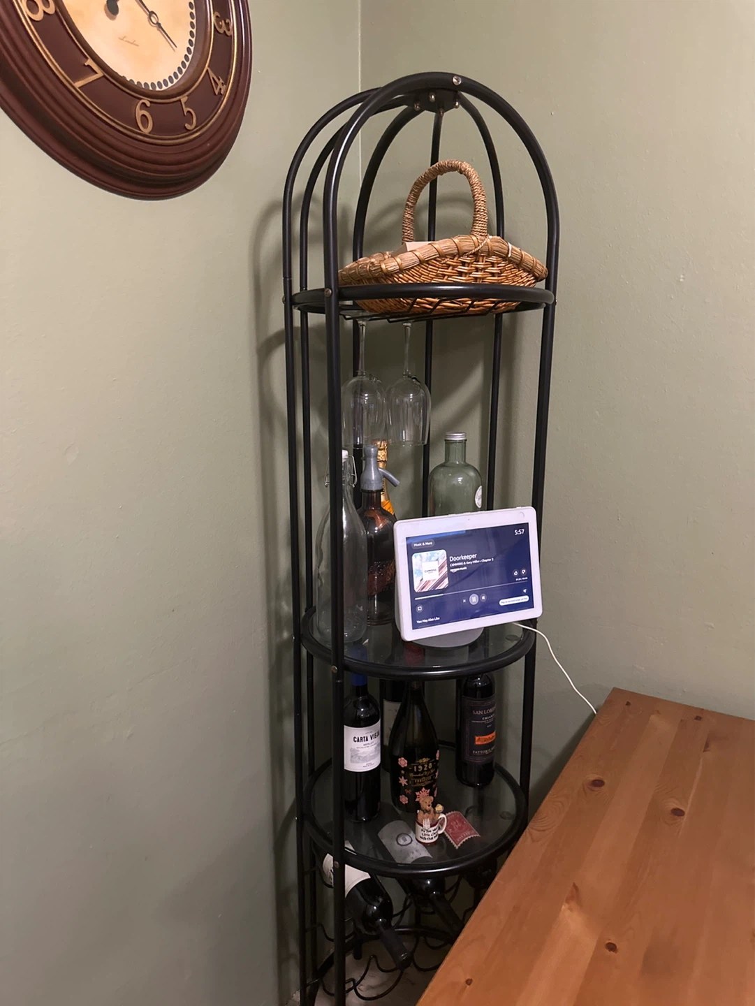 Black Metal Bar Cart with Wine Rack and Glass Holder