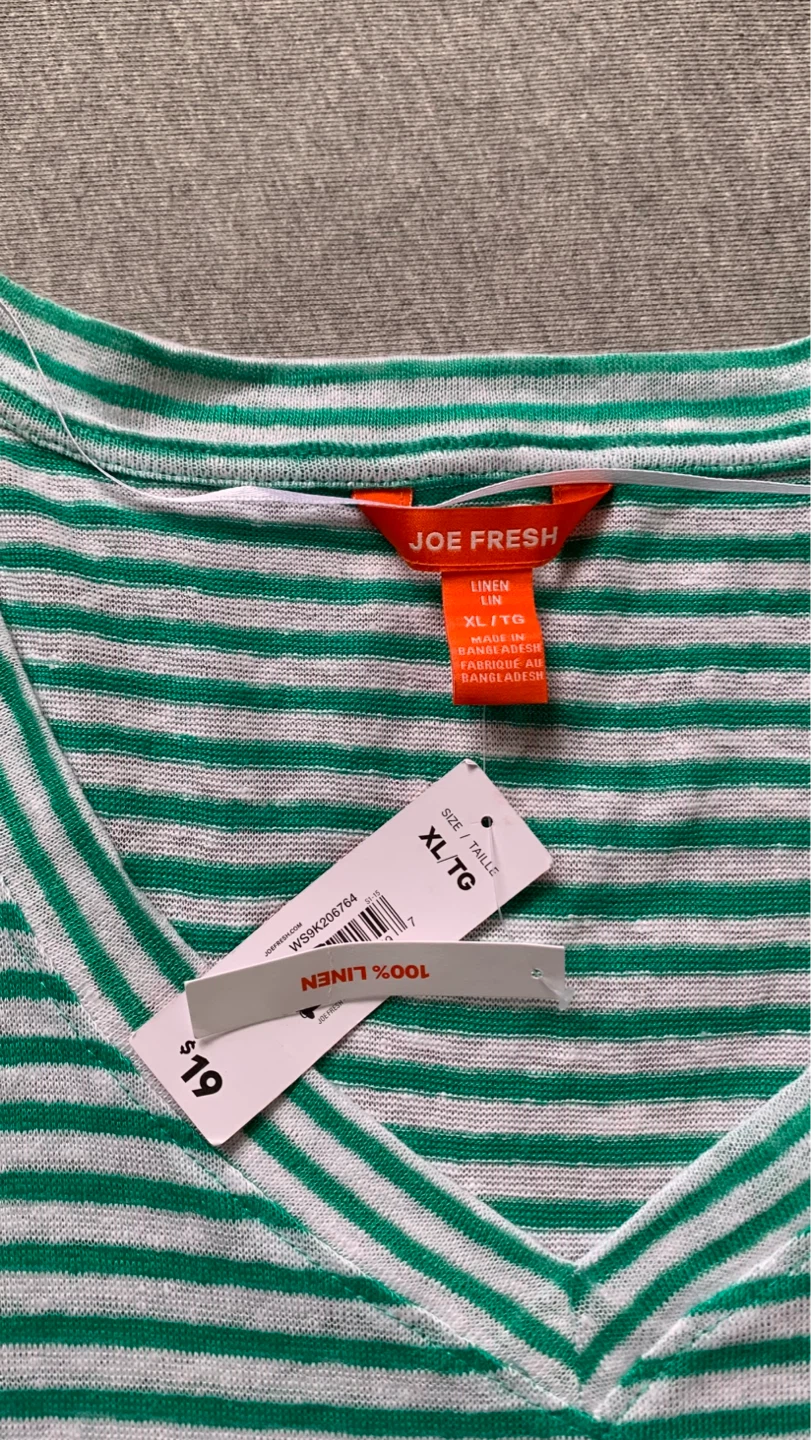100% Linen Brand New Green and White Striped Shirt - XL - photo 3