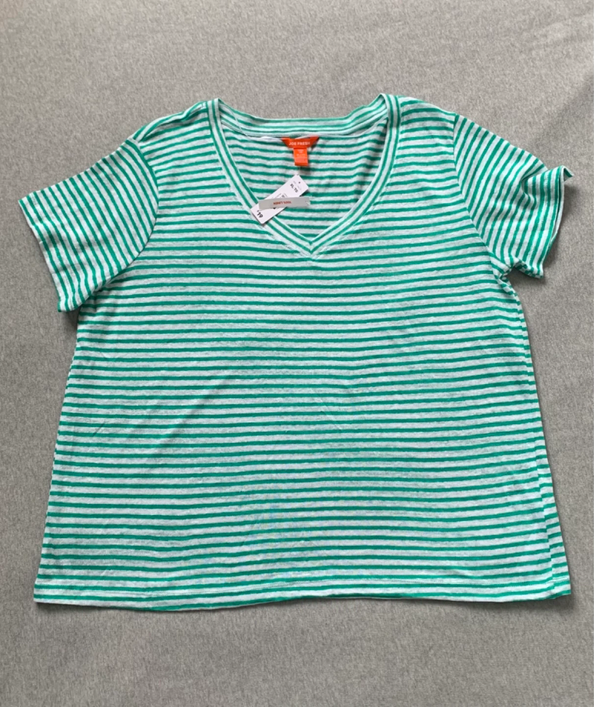 100% Linen Brand New Green and White Striped Shirt - XL