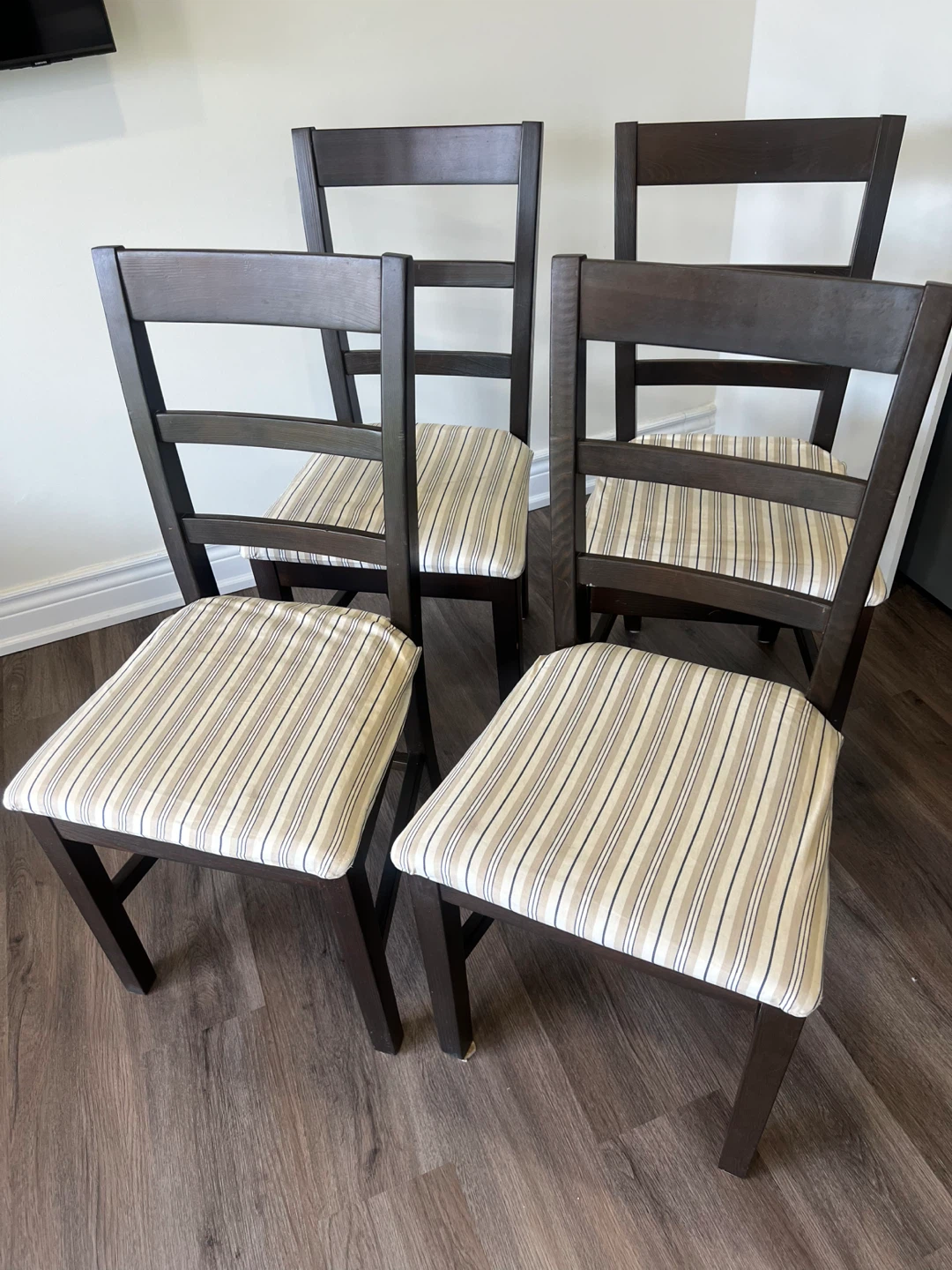 Set of 4 Dark Brown Dining Chairs with Striped Cushions - photo 3