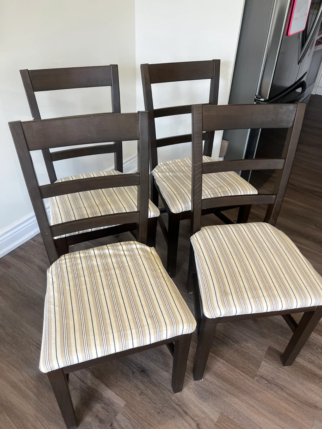 Set of 4 Dark Brown Dining Chairs with Striped Cushions - photo 2