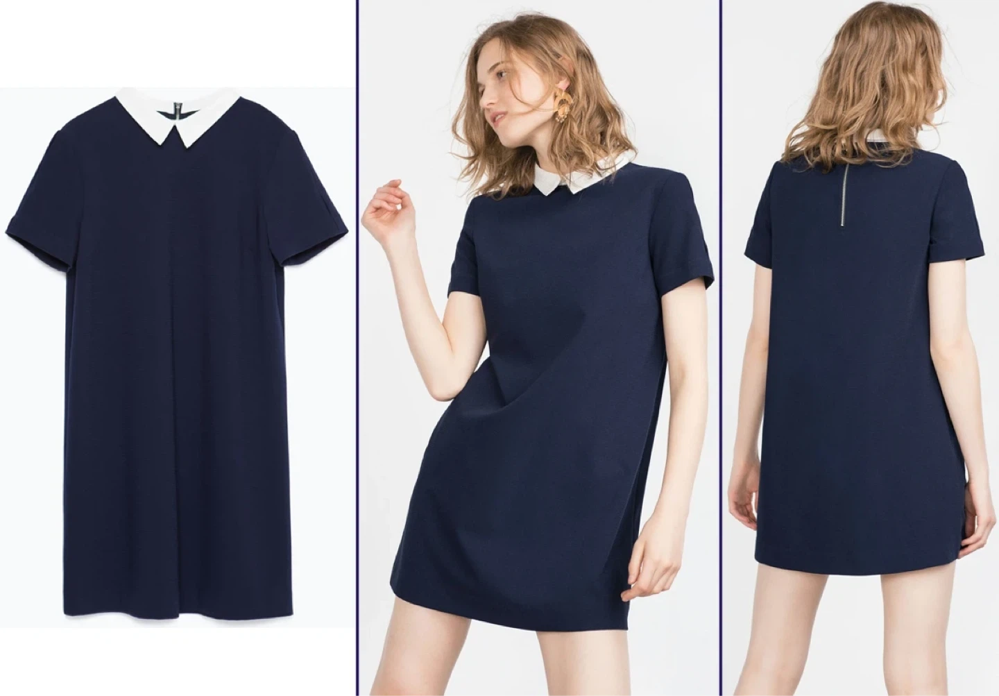 Zara Blue Shift Dress with White Collar size s