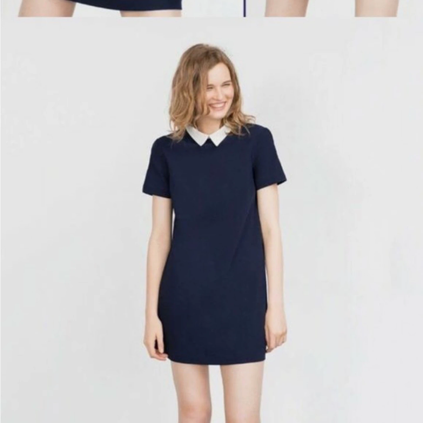 Zara Blue Shift Dress with White Collar size s - photo 2
