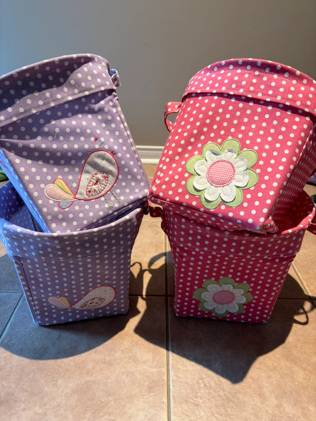 Set of 4 Pottery Barn Kids Polka Dot Storage Baskets