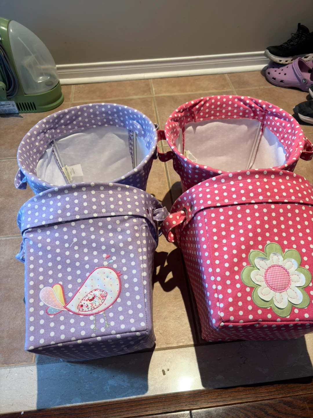 Set of 4 Pottery Barn Kids Polka Dot Storage Baskets - photo 2