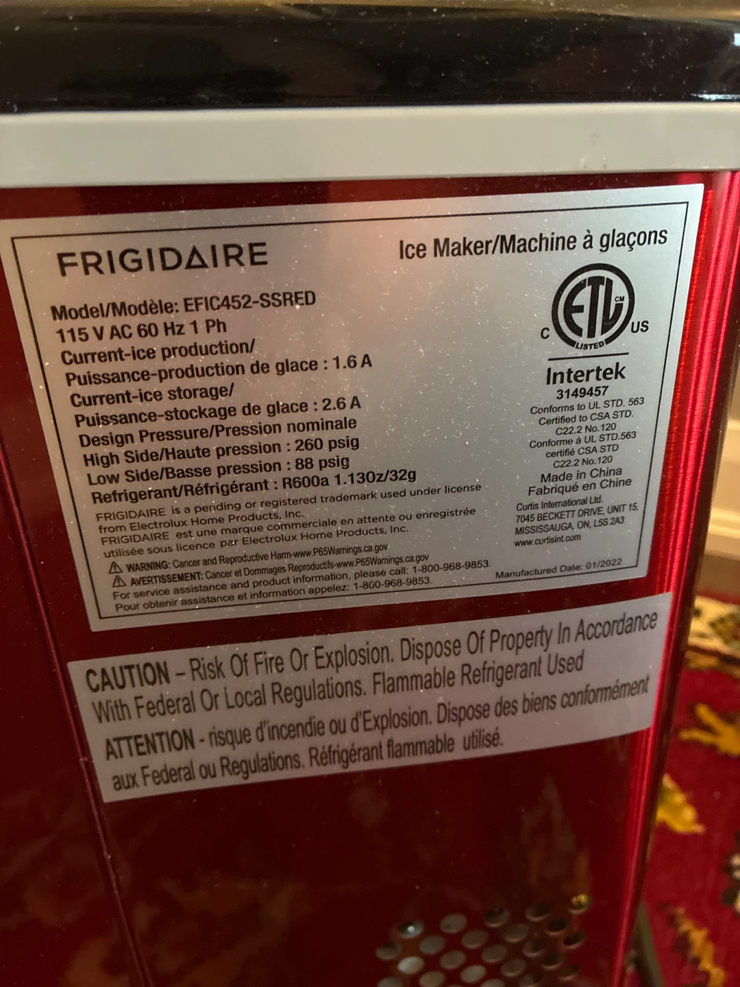 Frigidaire EFIC452-SSRED Ice Maker - photo 4