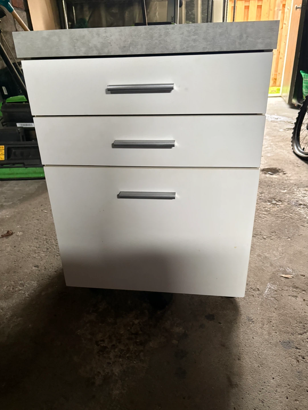 White Rolling Cabinet with 3 Drawers