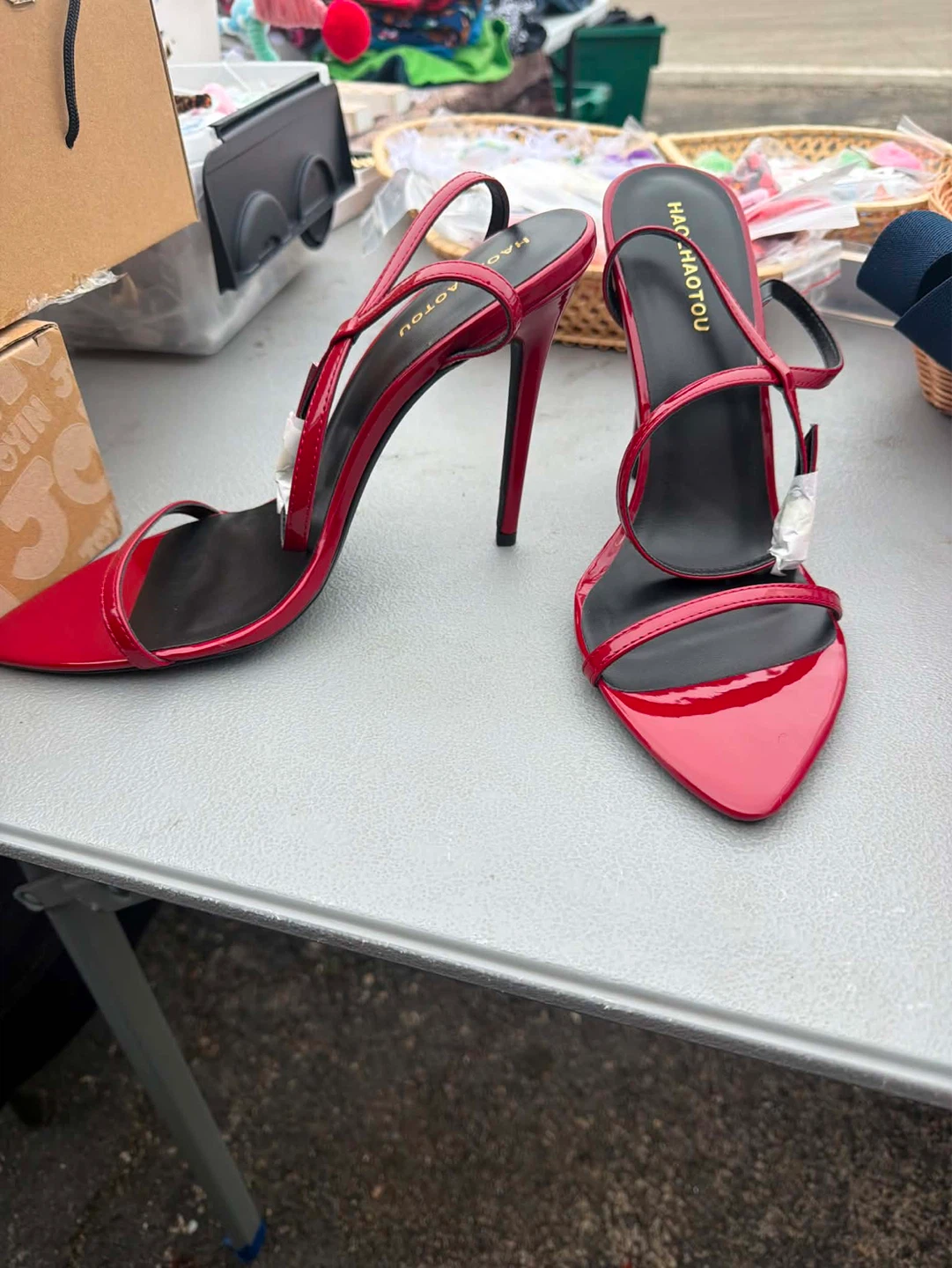 Red Patent Stiletto Heeled Sandals