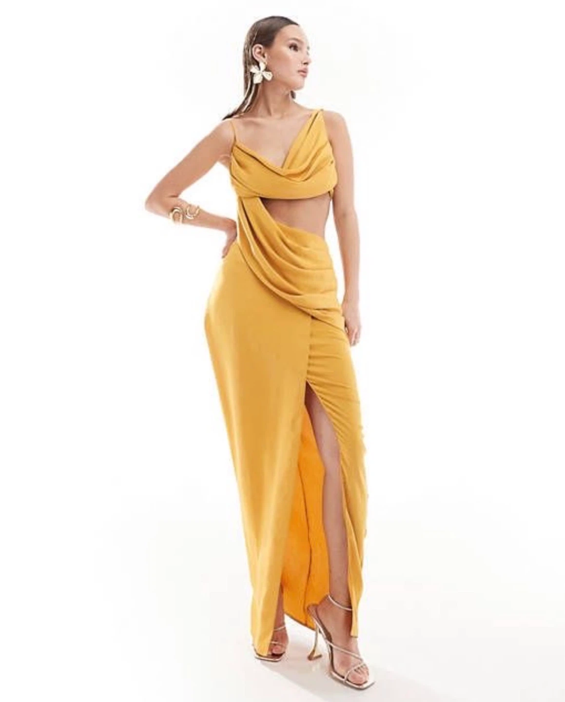 Yellow Cutout Draped Maxi Dress