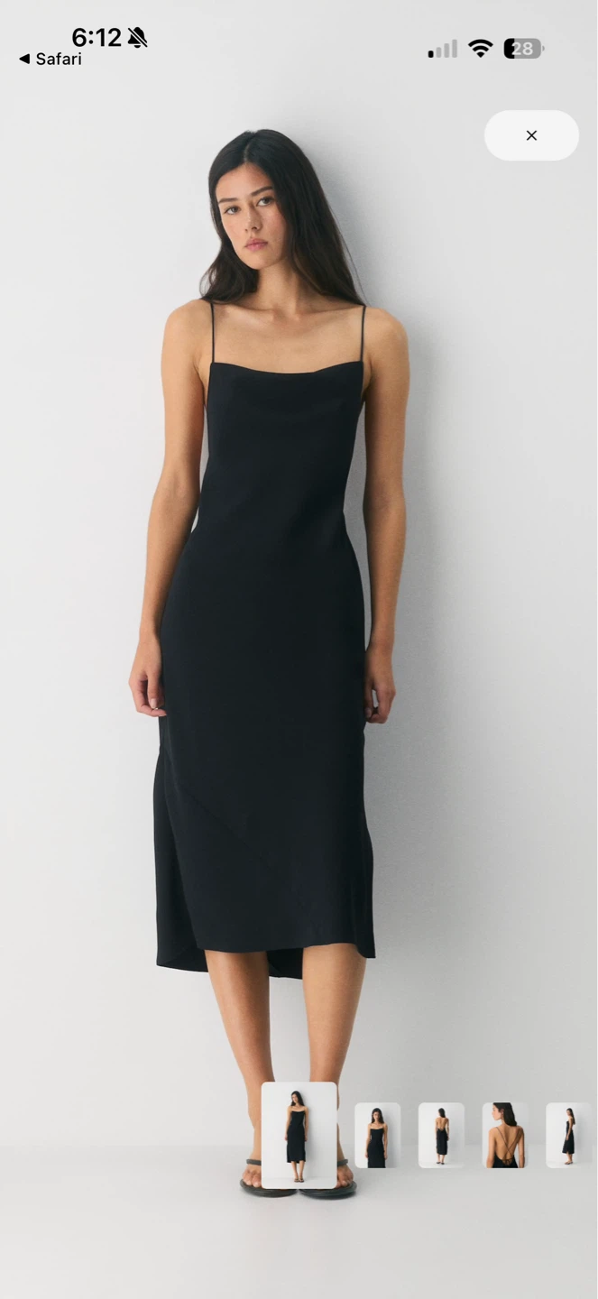 Black Spaghetti Strap Cowl Neck Midi Dress