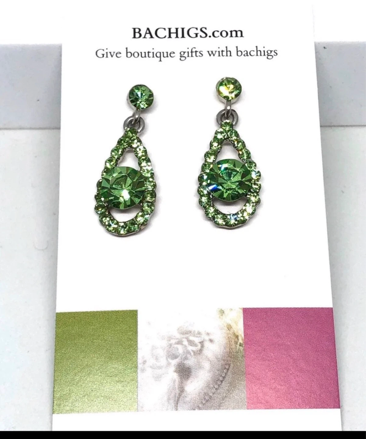 Green Crystal Teardrop Earrings, new - photo 2