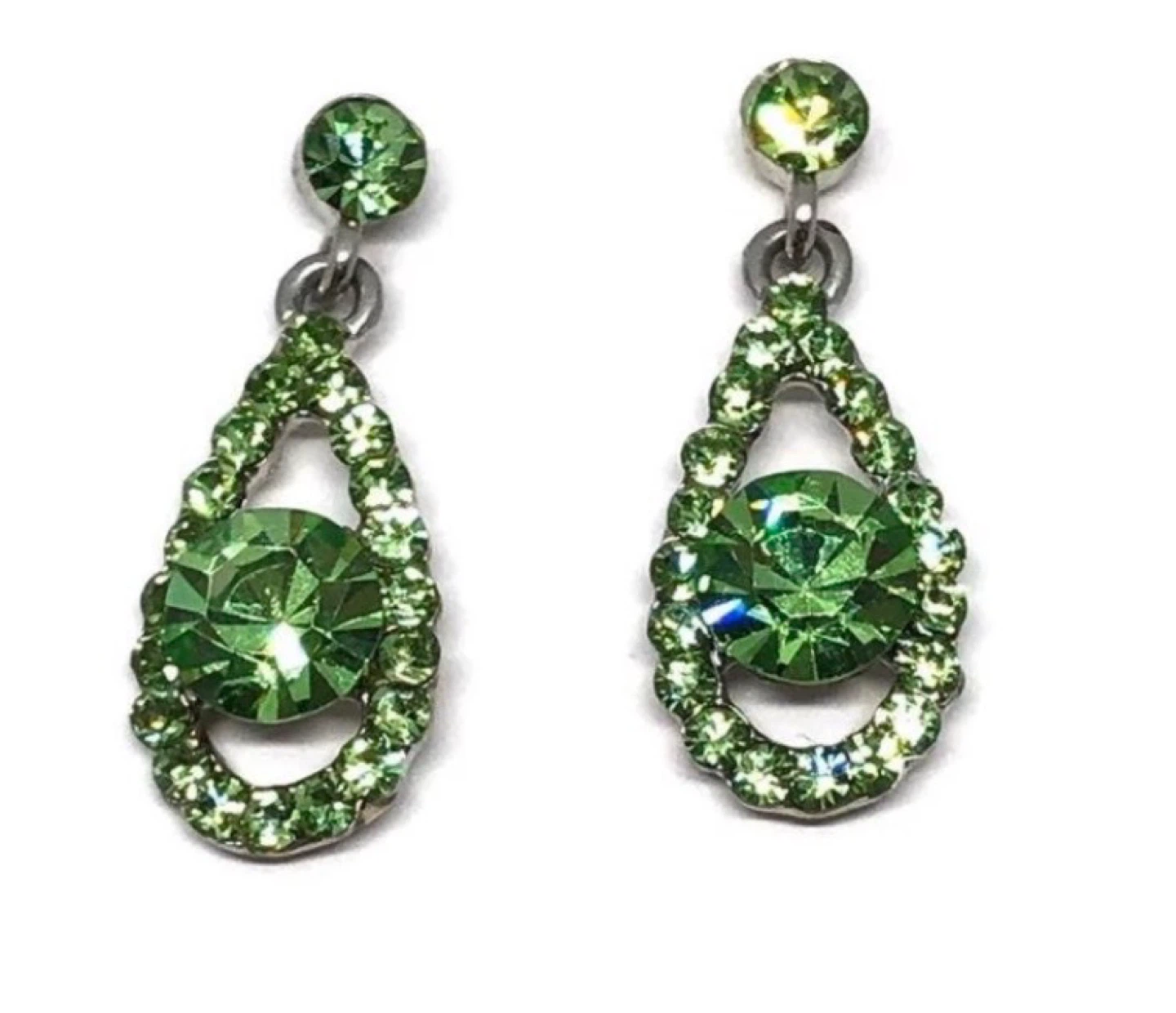 Green Crystal Teardrop Earrings, new