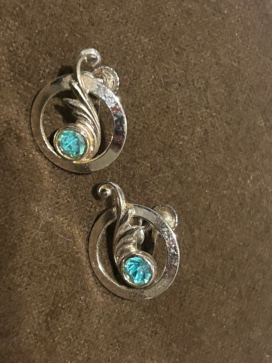 Silver Tone Clip-On Earrings with Blue Stone