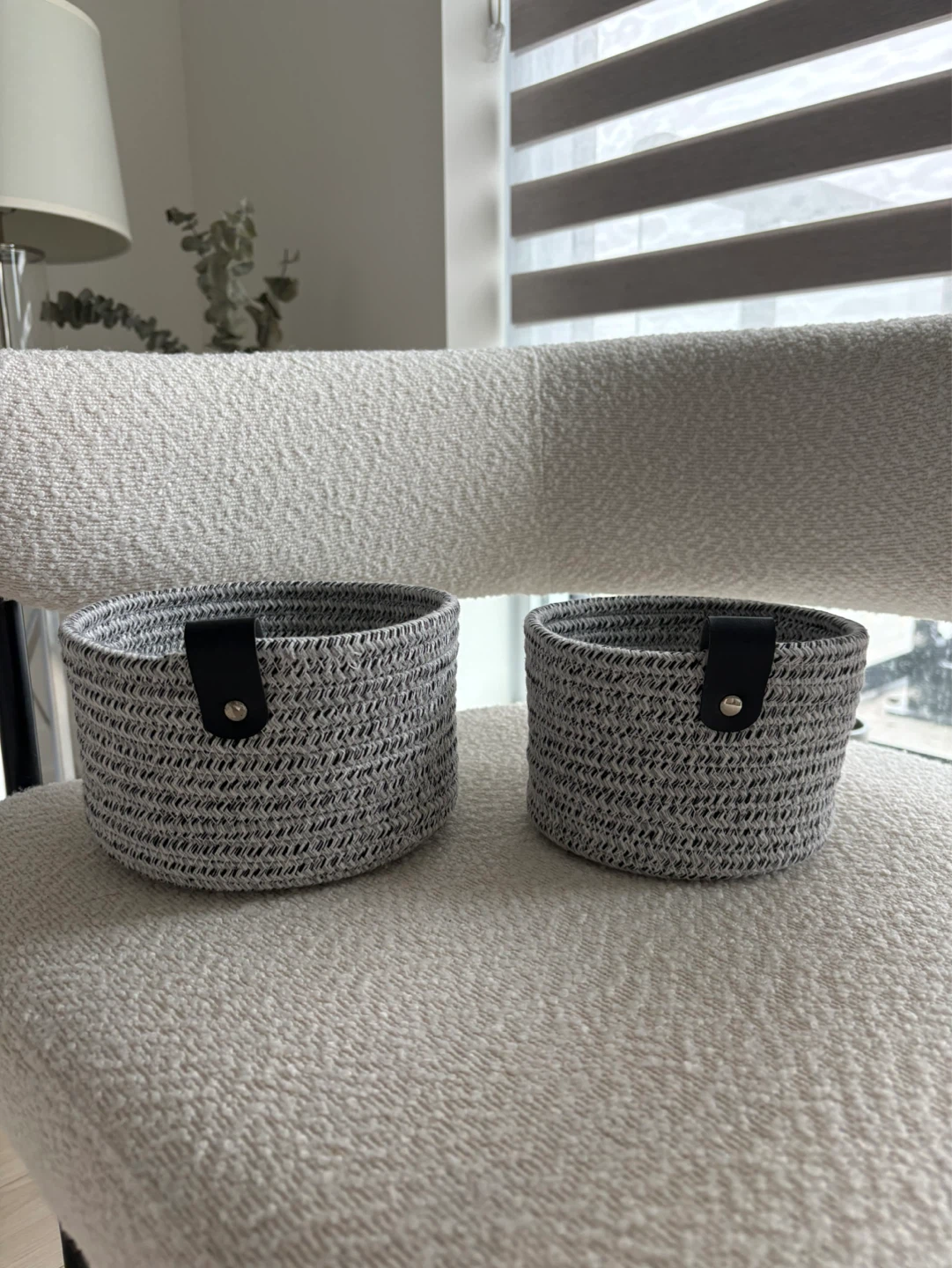 Set of 2 Grey Woven Storage Baskets