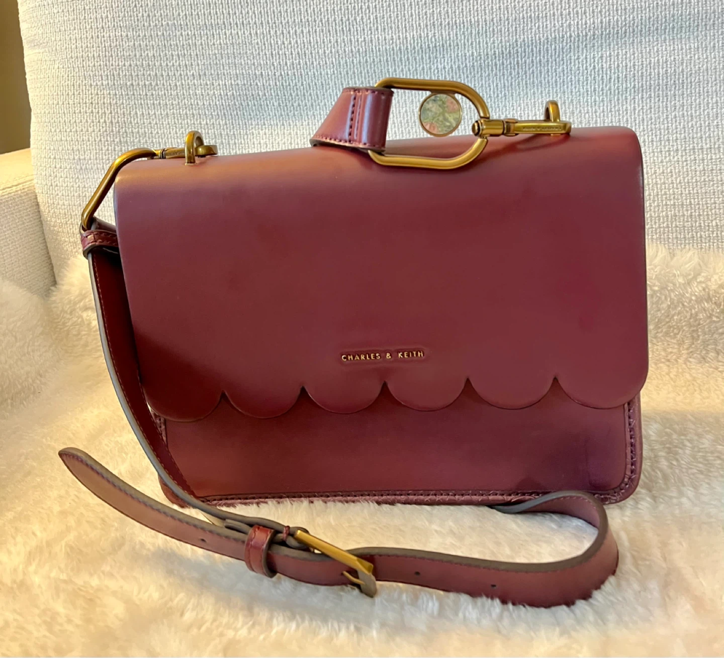 Charles & Keith Burgundy Scallop Handbag