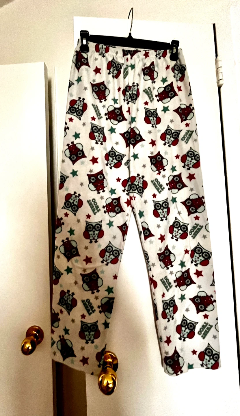 Fleece Pajama Pants - White with Owl Print Size S