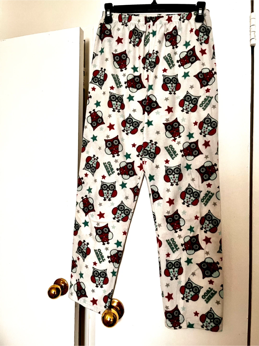 Fleece Pajama Pants - White with Owl Print Size S - photo 2