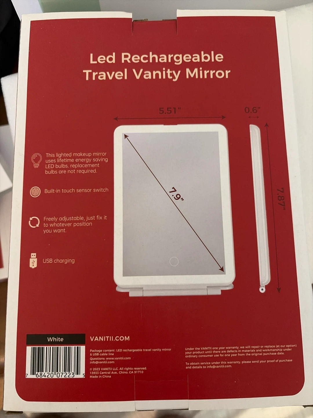 VANITII LED Rechargeable Travel Vanity Mirror - White - photo 2