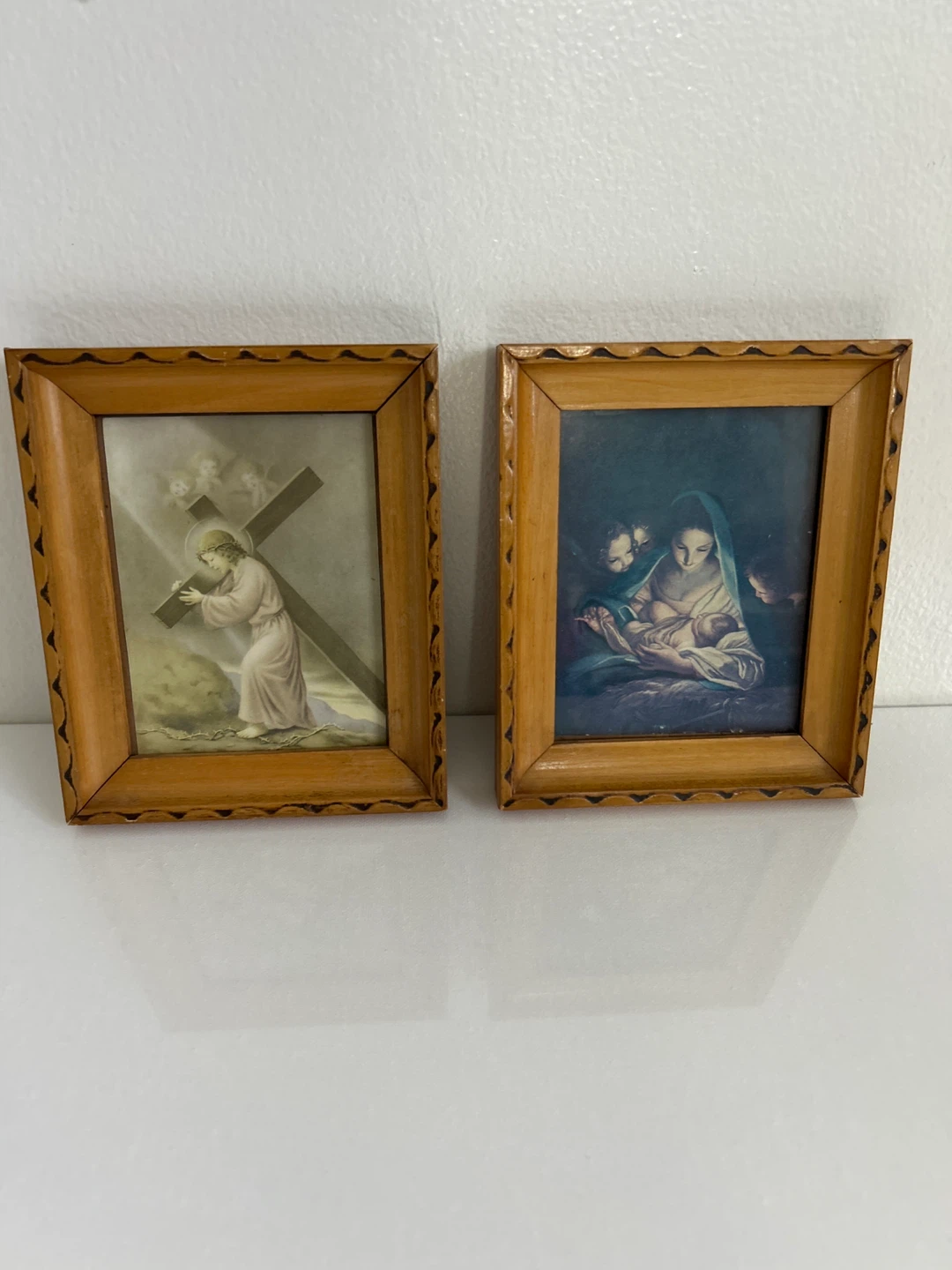 Vintage Framed Religious Art - Jesus & Madonna