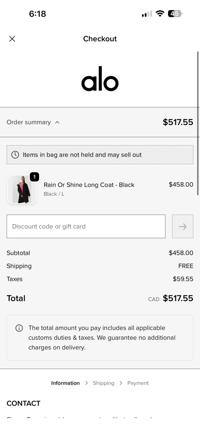 Alo Rain Or Shine Long Coat - Black / L