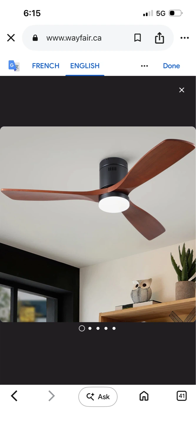 New 52-inch 3-blade recessed ceiling fan brown wood remote
