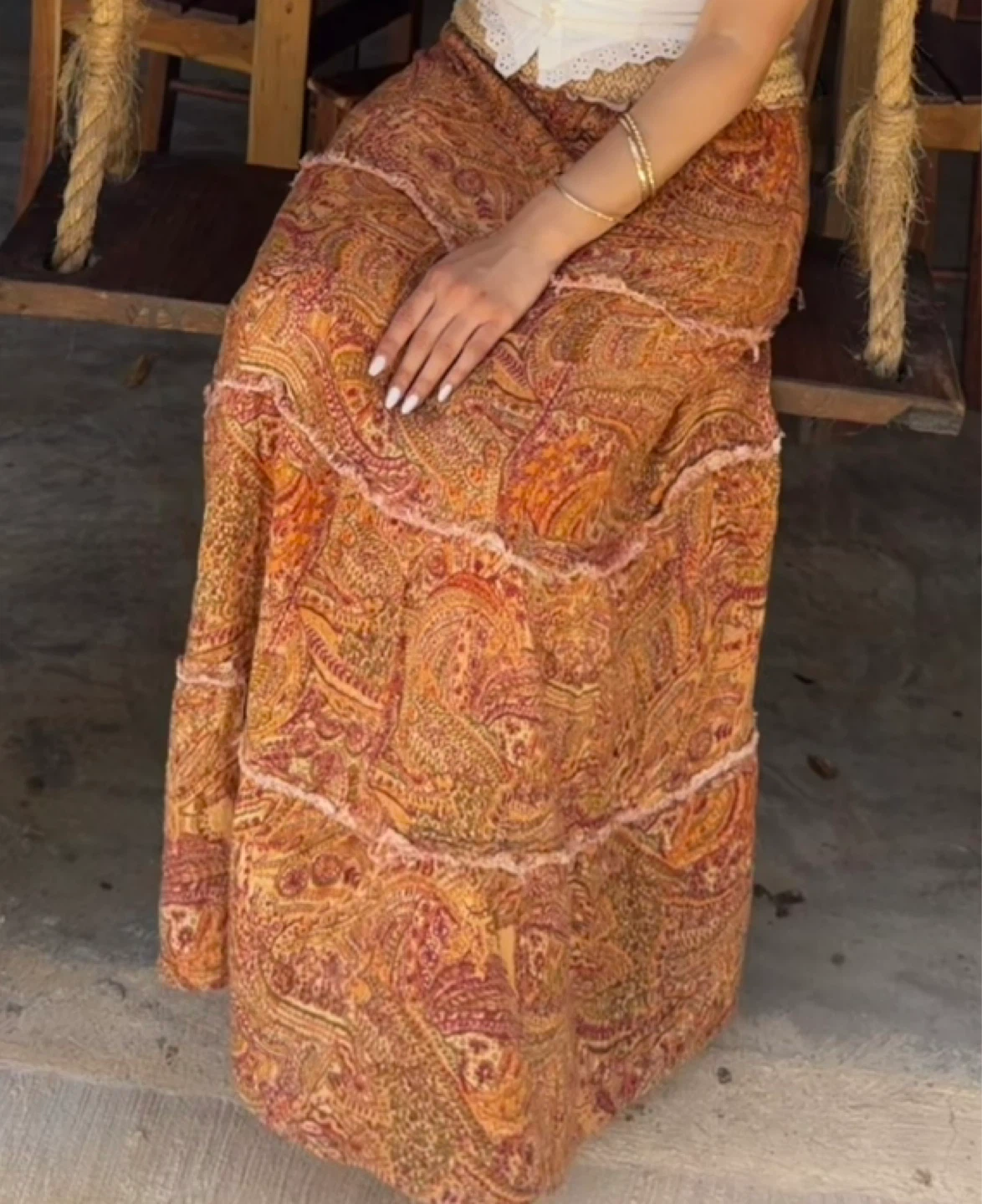 Tiered Maxi Skirt with Paisley Print - photo 2