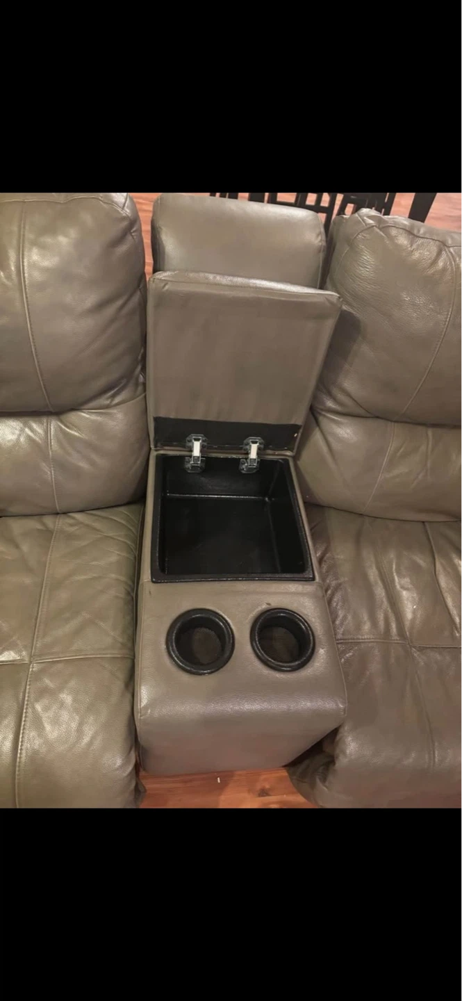 Grey Leather Reclining Sofa with Cup Holders and Storage - photo 5