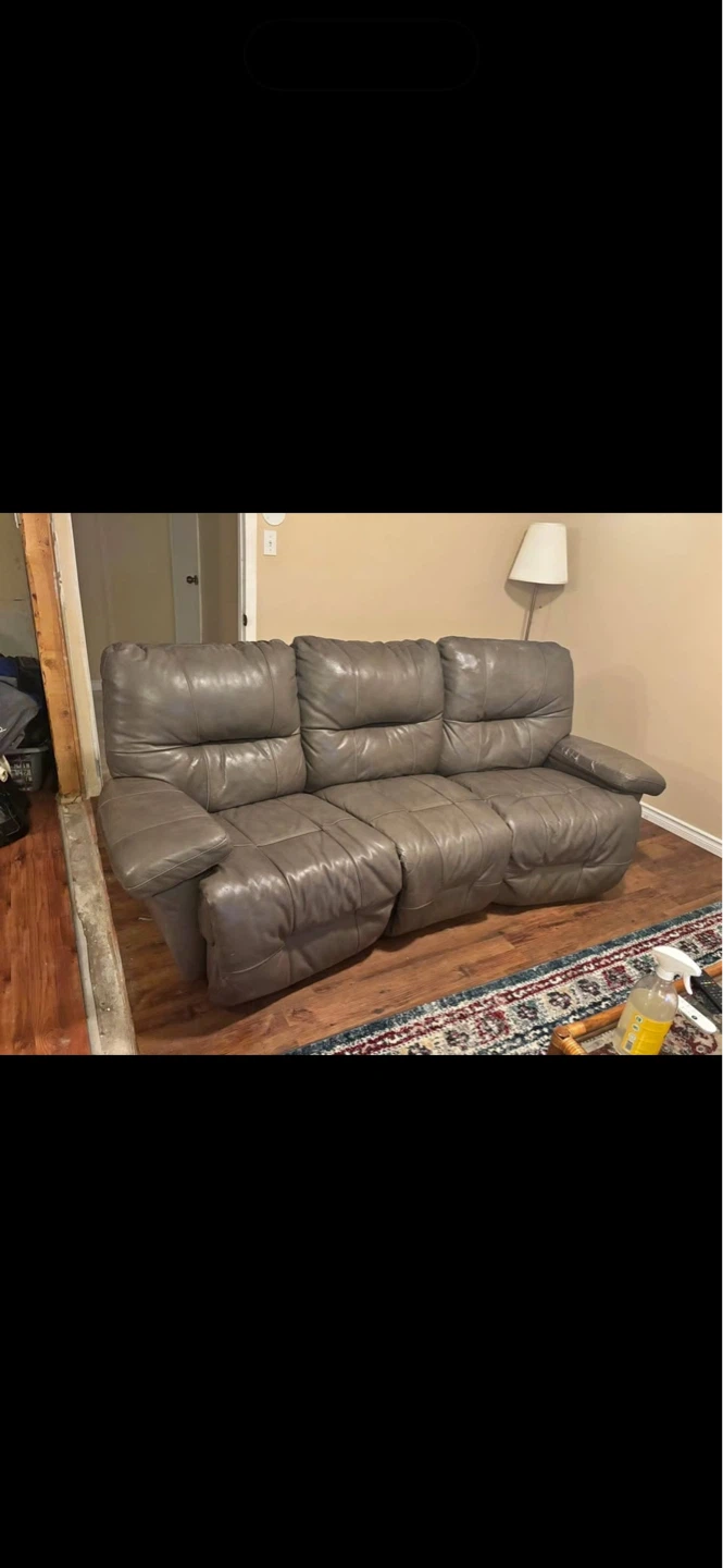 Grey Leather Reclining Sofa with Cup Holders and Storage - photo 2
