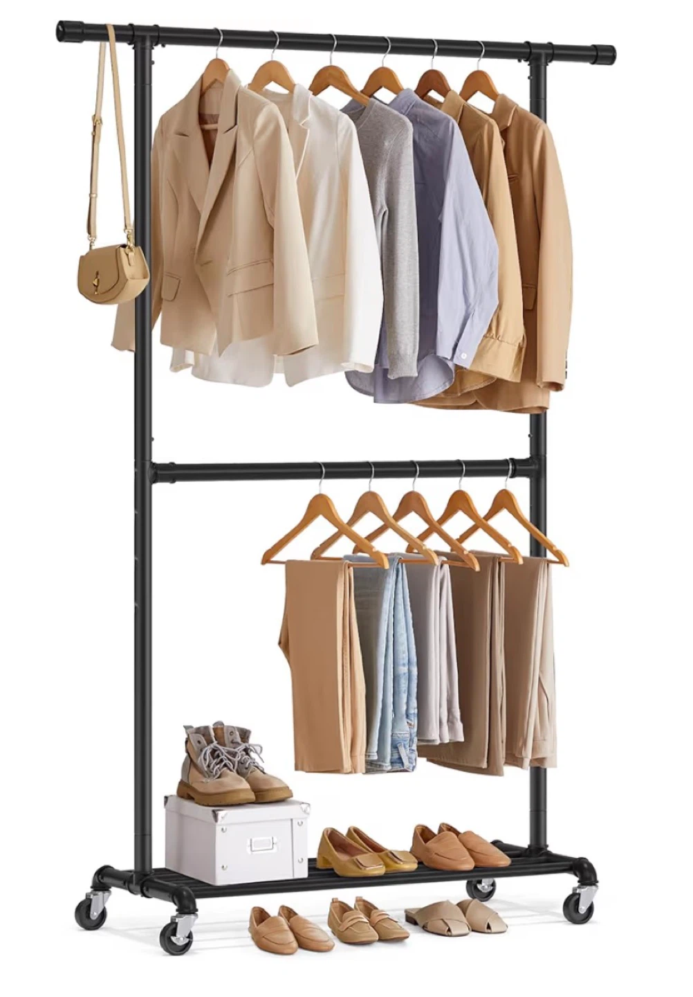 2 Black Rolling Garment Rack with Double Bars
