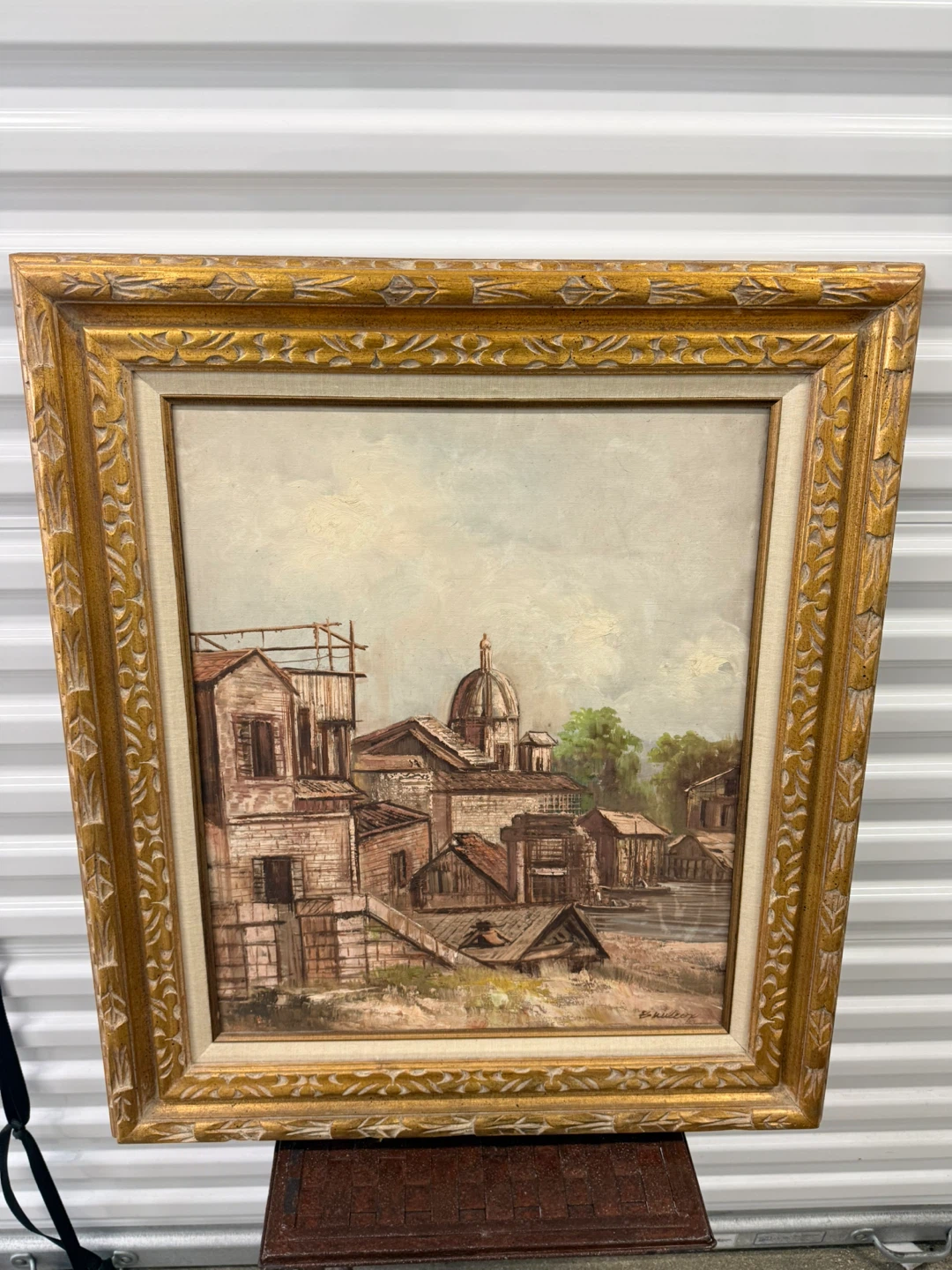 VTG Framed Oil Painting of Italian Village Scene