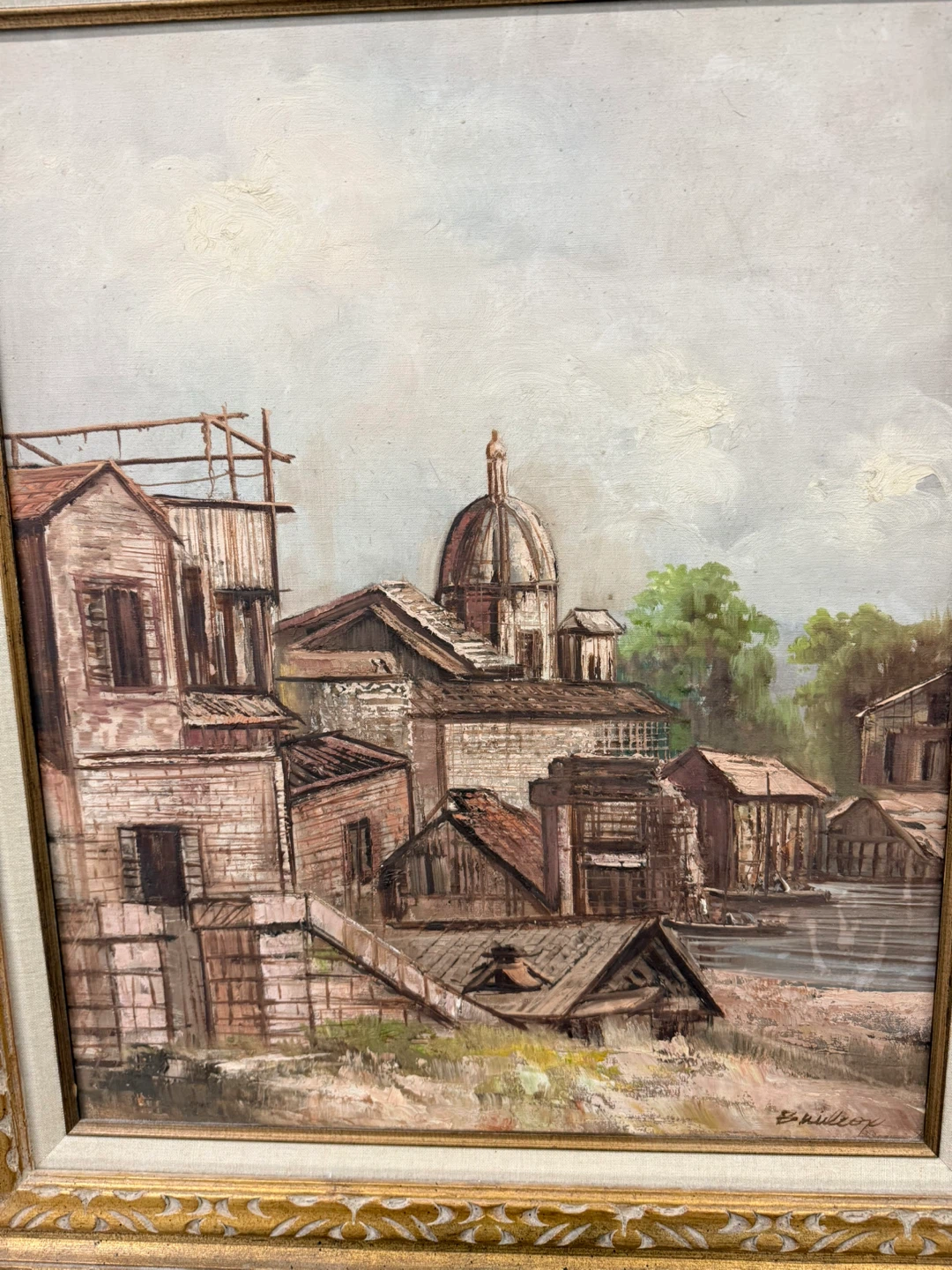 VTG Framed Oil Painting of Italian Village Scene - photo 2