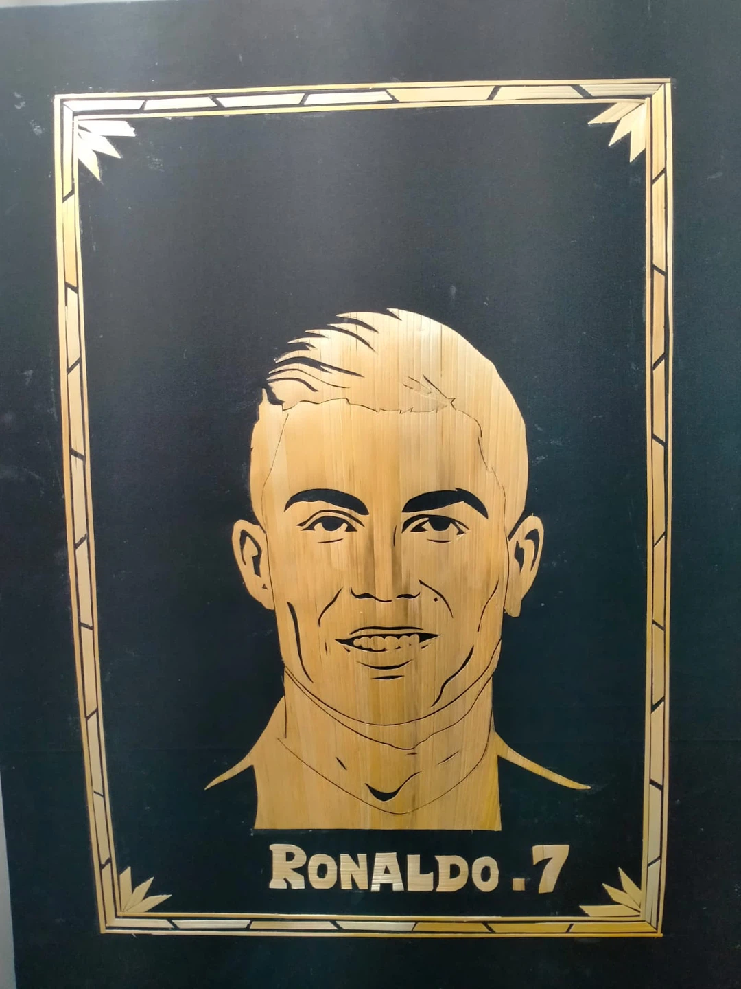 Cristiano Ronaldo Wheat straw art 24*18 inches on Black Fabric