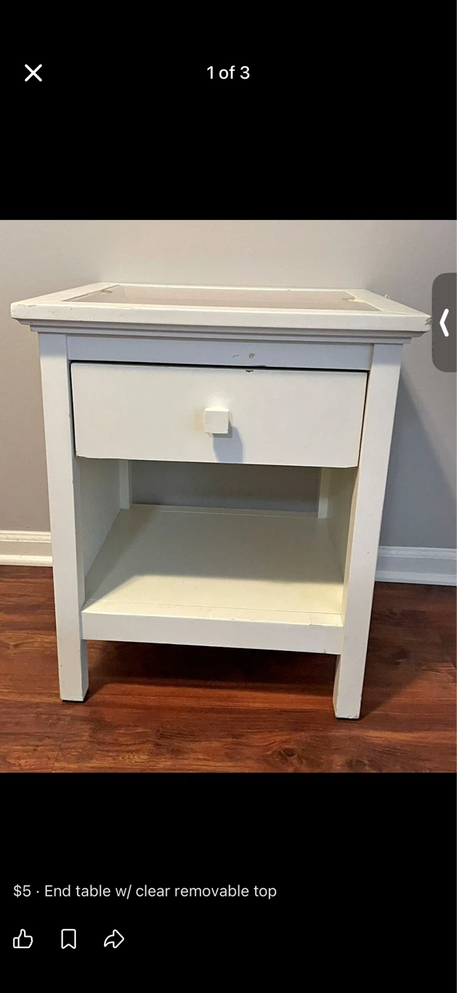 White End Table w/ Clear Removable Top