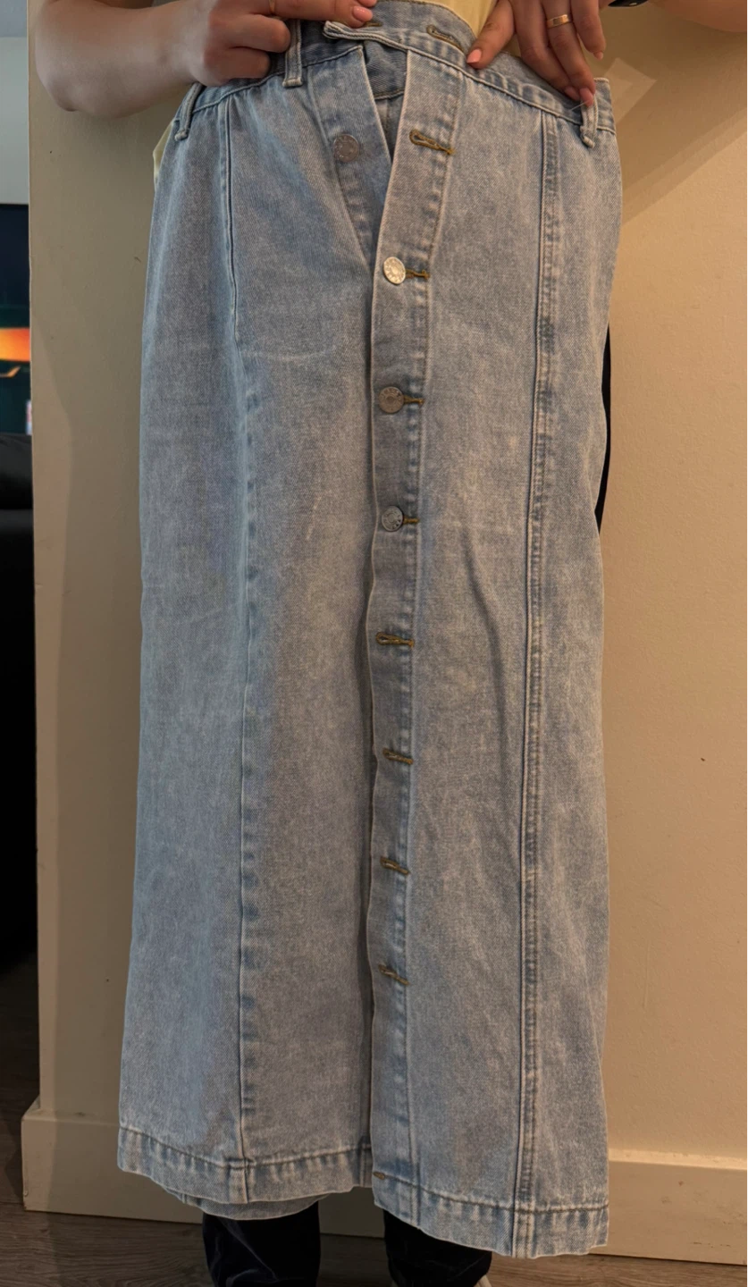 Light Wash Denim Button-Up Maxi Skirt