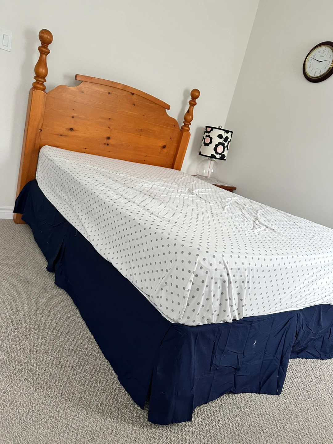 Wooden Bed Frame with Headboard + mattress + armoire