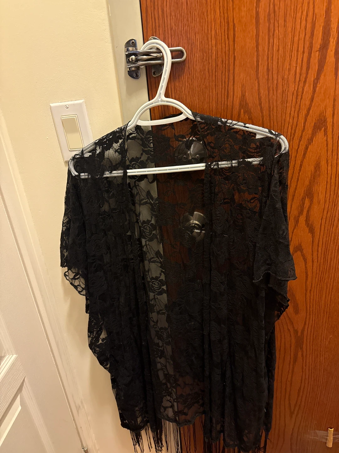 Black Lace Kimono Cardigan with Fringe