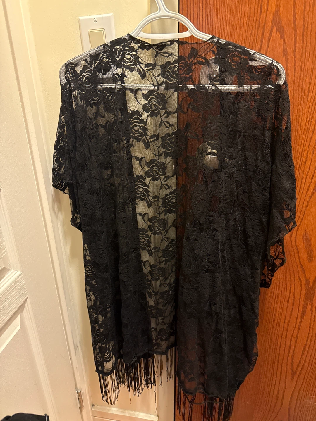 Black Lace Kimono Cardigan with Fringe - photo 2