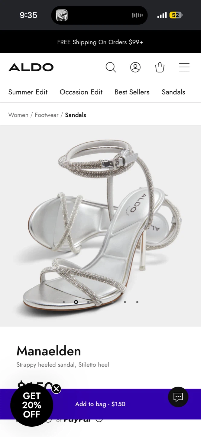 ALDO Manaelden Strappy Stiletto Heeled Sandals Silver