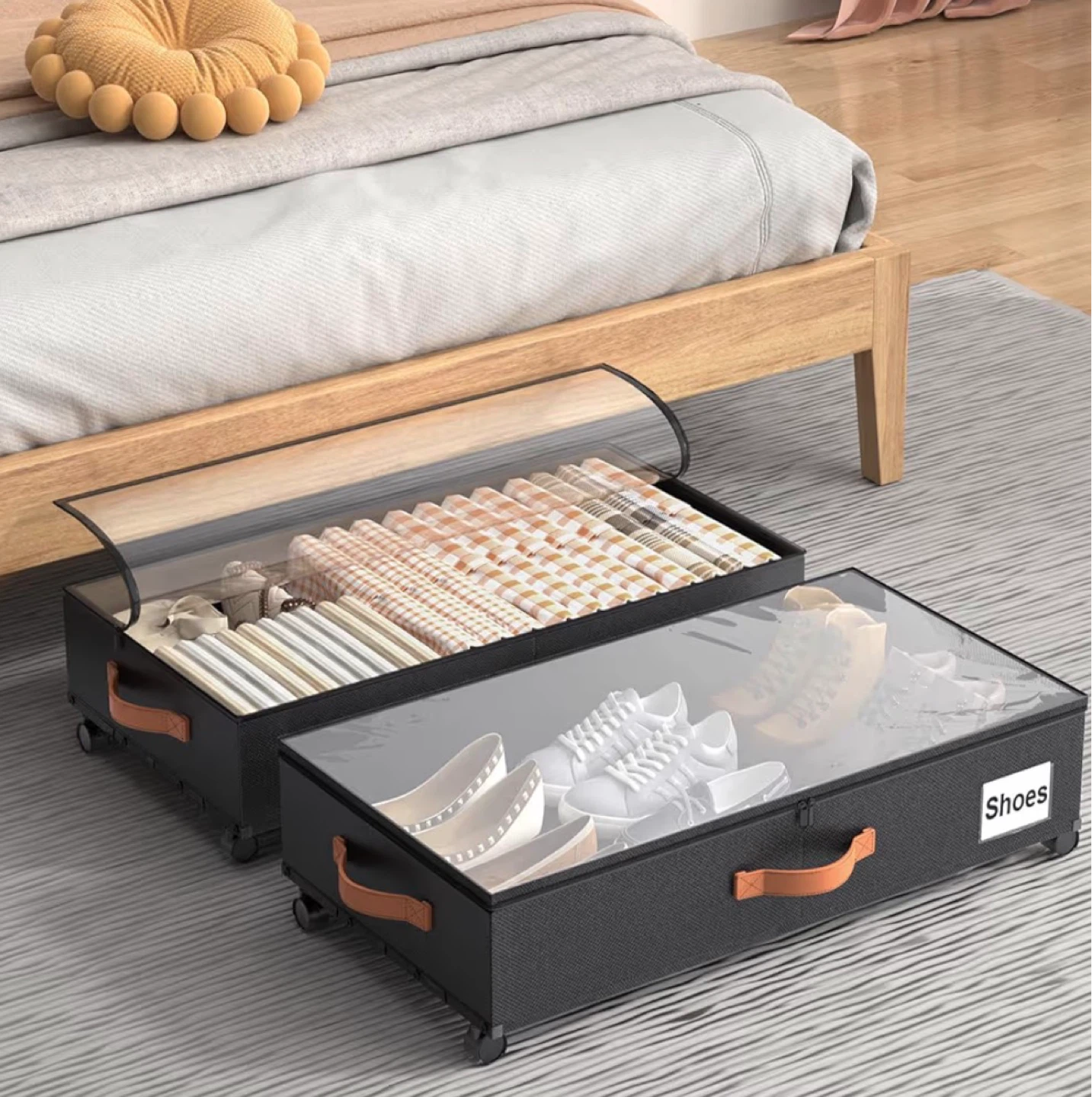 Underbed Storage Organizer Box with Wheels and Clear Lid
