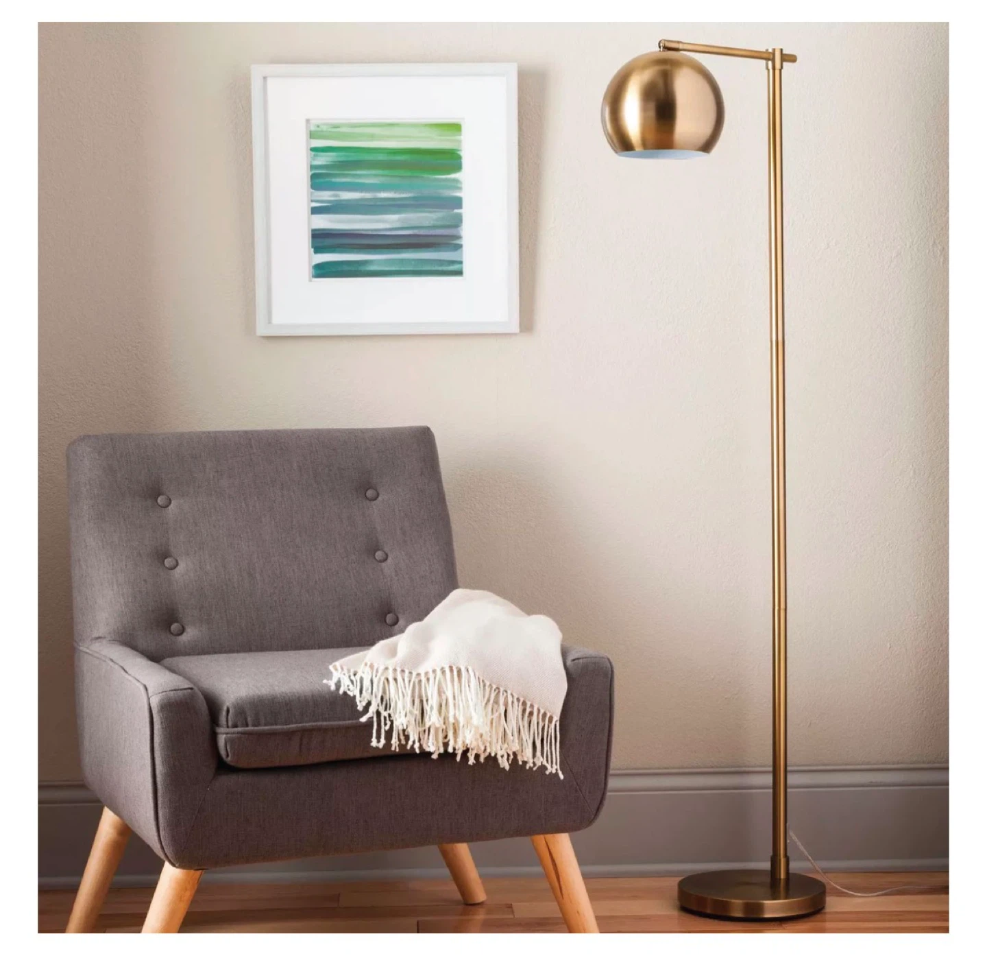 Modern Gold Floor Lamp with Sphere Shade