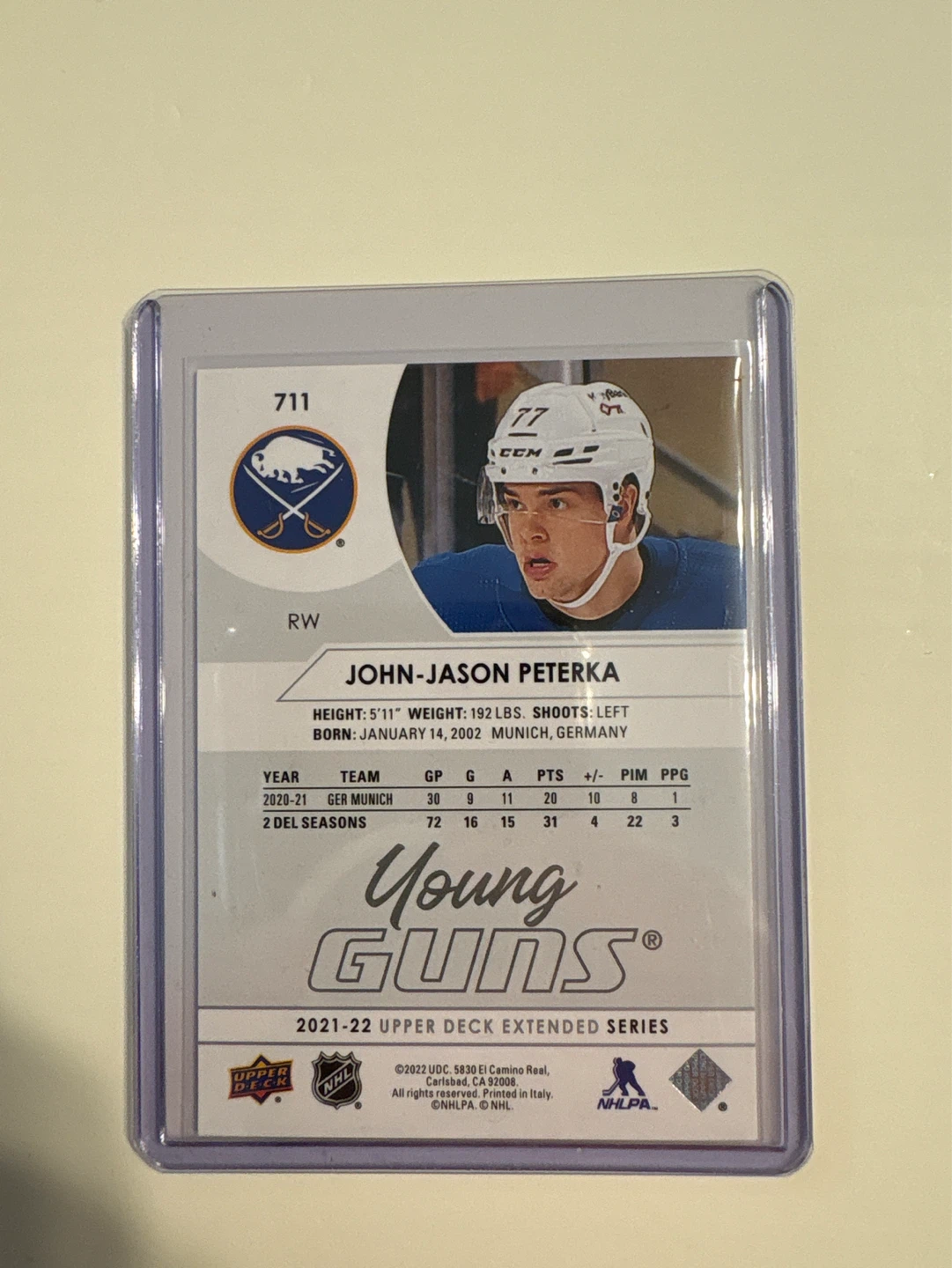 2021-22 Upper Deck Ext Series JJ Peterka Young Guns Rookie Card - photo 2