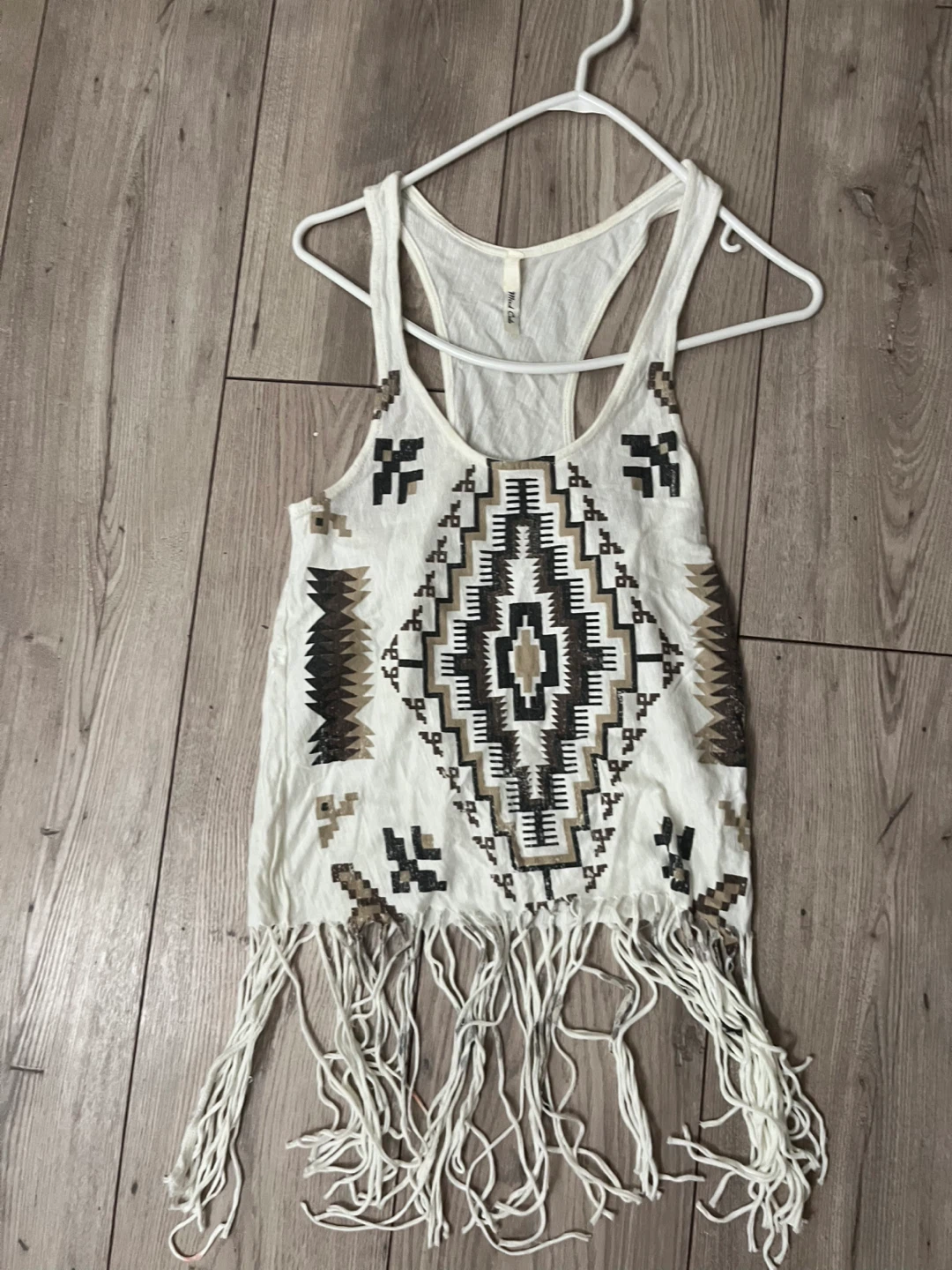 White Tribal Print Fringe Tank Top - photo 3