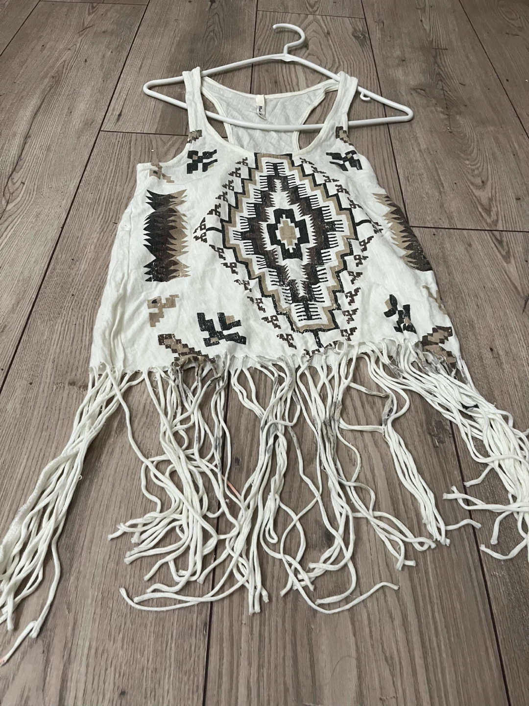 White Tribal Print Fringe Tank Top - photo 2