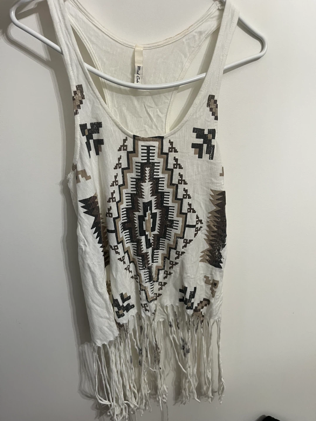 White Tribal Print Fringe Tank Top - photo 5