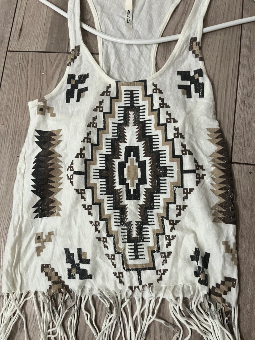 White Tribal Print Fringe Tank Top - photo 4