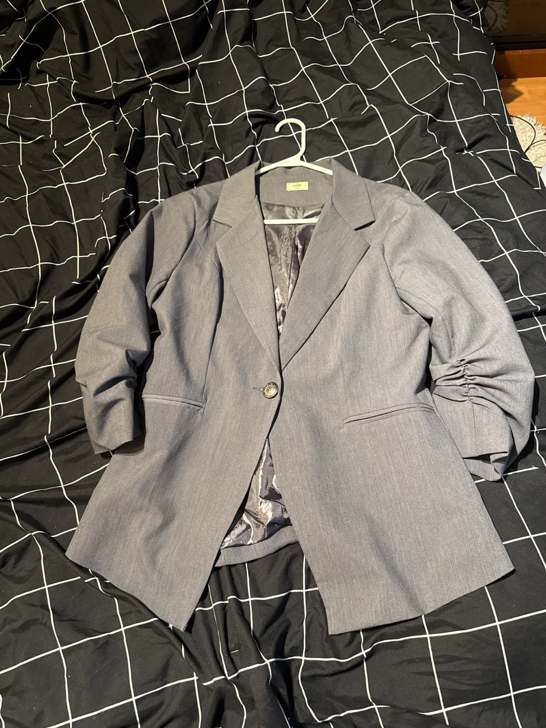 Grey Blazer with Ruched Sleeves